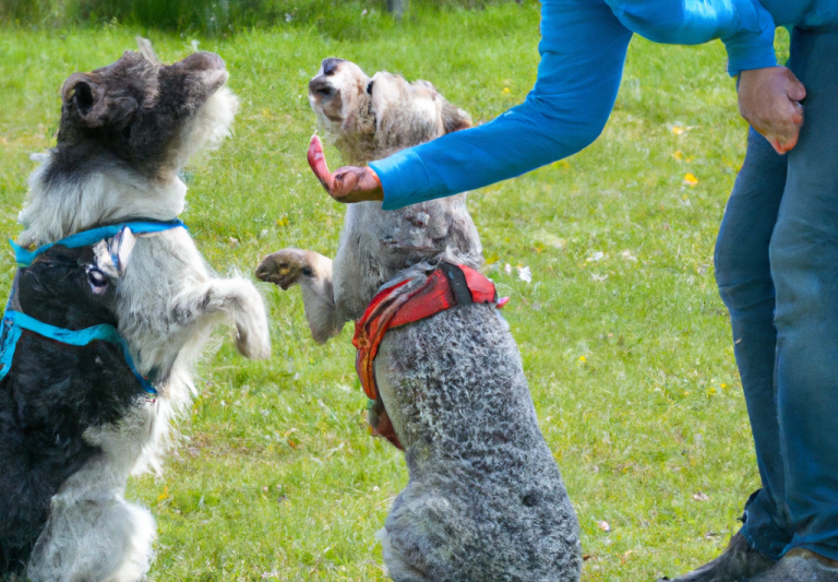 Hunde bekommen Leckerlis im Freien