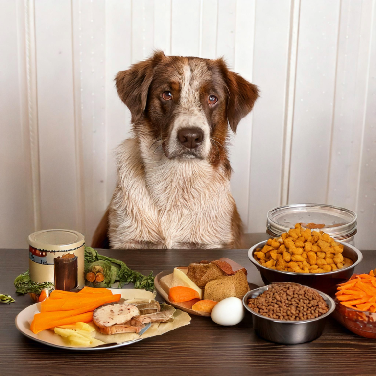 Hund mit Essen vor sich