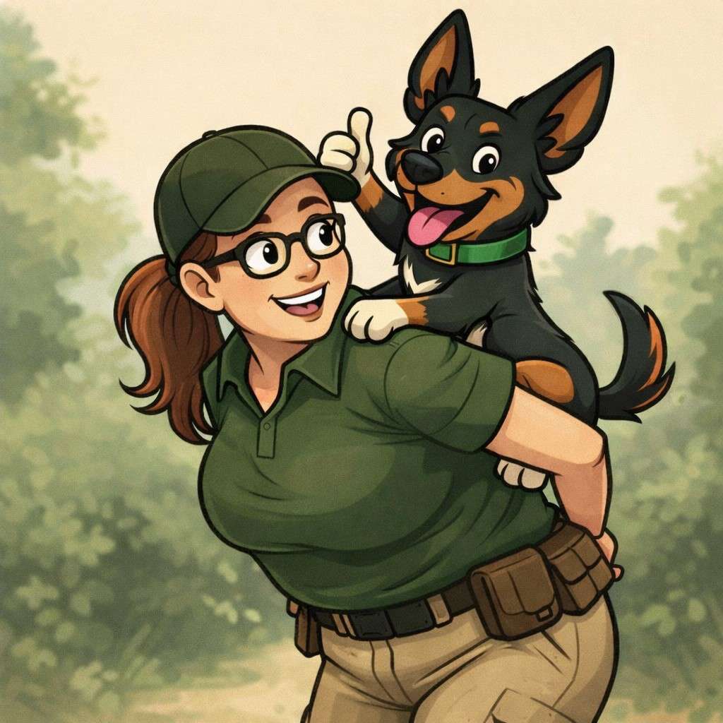 Frau mit Hund auf Schultern