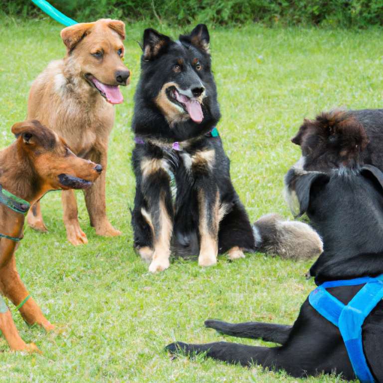 Hundegruppe im Sitz, Steh und Platz